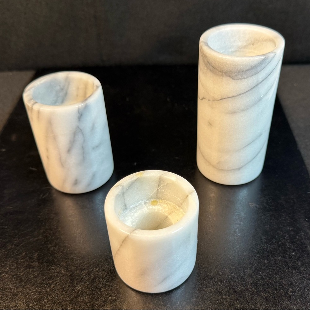 Set of 3 Marble Candle Holders 4”, 3”, 2” For Either Tea Lights or Taper Candles